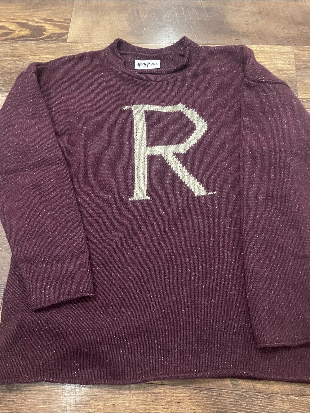 Warner Bros. Women's Maroon Knit Crewneck Sweater with Cream 'R'